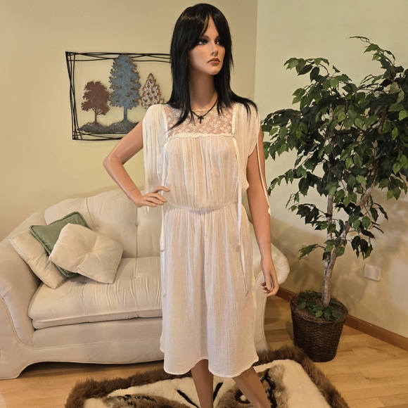 Boho Bride Vintage Boho Wedding Dress/Gauze Pantsuit Lace, Ribbons,Size 7/8,9/10 - Picture 2 of 16